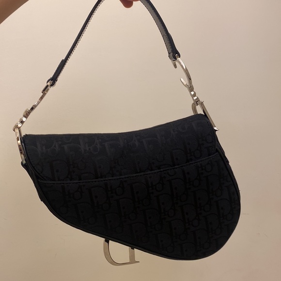 Vintage Dior saddle bag black in monogram classic authentic mint silver - Picture 5 of 12